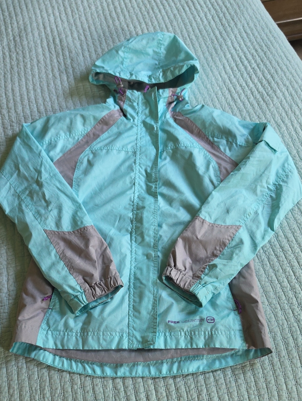 Free Country Mint Green and Gray Women's Hooded Rain Jacket S